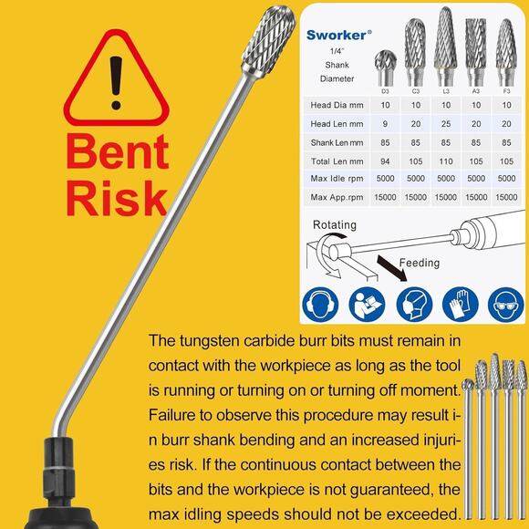 5Pcs Long Carbide Burr Set 1/4" Shank Total L 4.3" Die Grinder Bits Rotary Rasp - Picture 3 of 6
